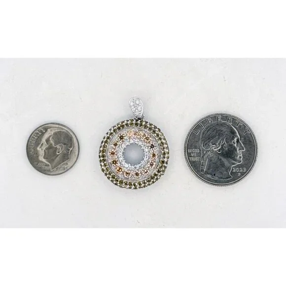 Brand New Sterling Silver 925 Round Pendant with White Crystals and Citrine Acce